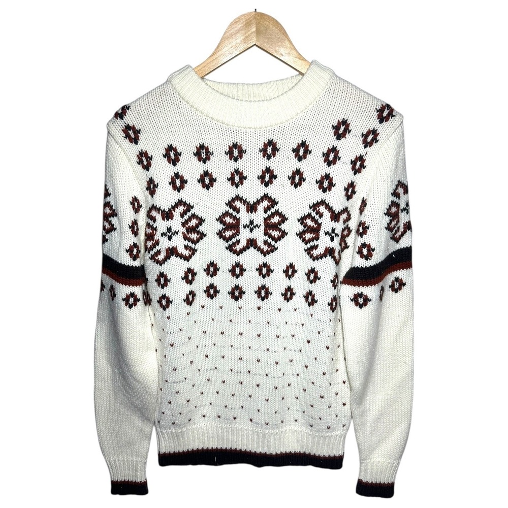 Atkinson Cream Size M Fair Isle Knit Sweater‎ Women's Long Sleeve Crew Neck